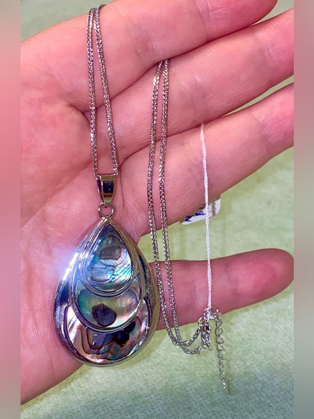 Abalone Teardrop Pendant Necklace in Iridescent Green - Women Jewelry Necklaces
